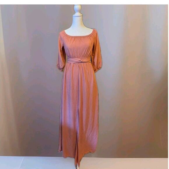 Forever 21 Dusty Rose Boho Smocked Bodice Flounce Sleeve Maxi Small Cottagecore - Picture 1 of 10